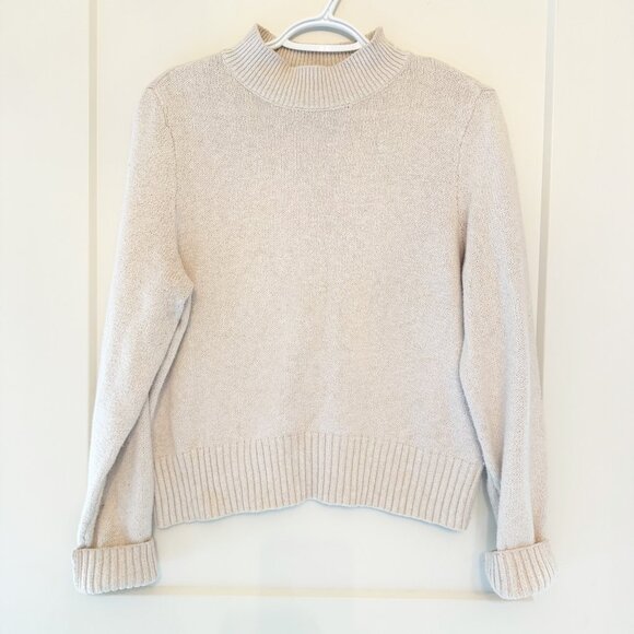American Eagle Beige Mock Neck Sweater Large 55% Cotton 25% Polyester Ribbed Cuf - Picture 1 of 8